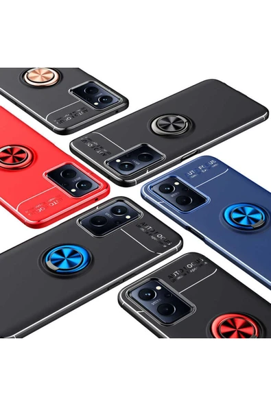 Oppo A36 Kılıf Kamera Çıkıntılı Renkli Yüzüklü Standlı Mıknatıslı Kapak (ravel) - Resim 3