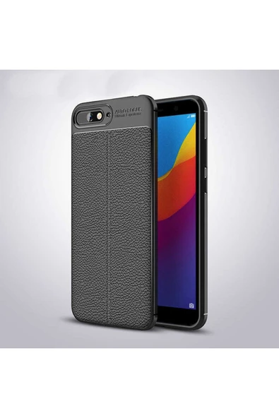 Huawei Y6 2018 Kılıf Deri Görünümlü Renk Atmayan Dayanaklı Silikon Kapak (niss)