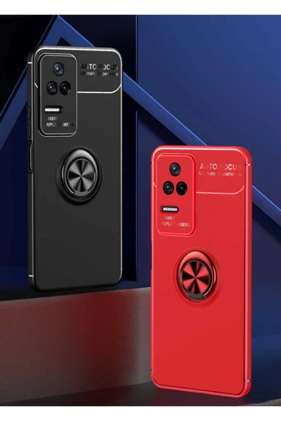 Xiaomi Poco F4 Kılıf Kamera Çıkıntılı Renkli Yüzüklü Standlı Mıknatıslı Kapak (ravel) - 4