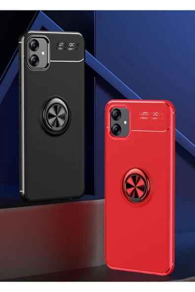 Samsung Galaxy A04e Kılıf Kamera Çıkıntılı Renkli Yüzüklü Standlı Mıknatıslı Kapak (ravel) - Resim 3