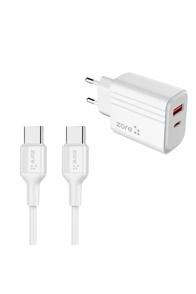 Beyaz Play Serisi PL3 Type-C to Type-C 2in1 PD Seyahat Şarj Aleti 20W-Zore
