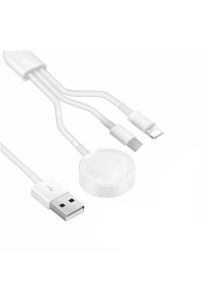 Akıllı Saat 3 in 1 Lightning-Type-C-Wireless USB Şarj Kablosu