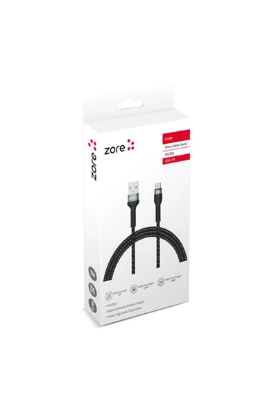 Siyah Shira Serisi Micro Usb Kablo 1 Metre-Zore - 2