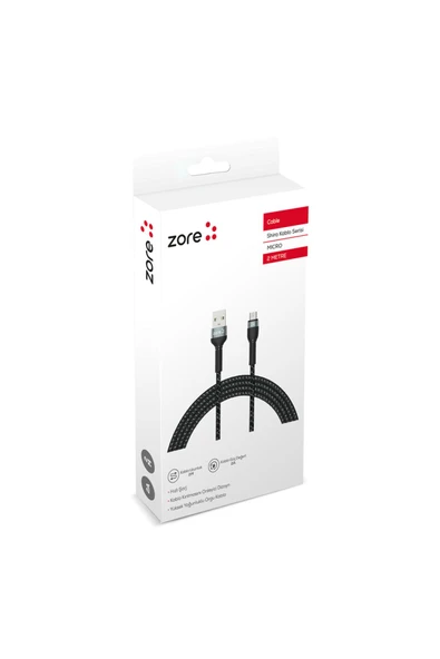 Siyah Shira Serisi Micro Usb Kablo 2 Metre-Zore - 2