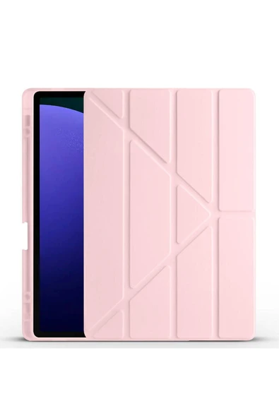 Samsung Galaxy Tab S9 Plus Kılıf Heptekiletişim Tri Folding Kalem Bölmeli Standlı Kılıf-rose Gold