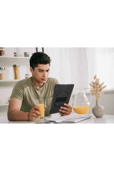 Samsung Galaxy Tab A8 10.5 SM-X200 (2021) Kılıf Askılı Standlı Tank Koruyucu Dönebilen Kapak (DEFE) - 5