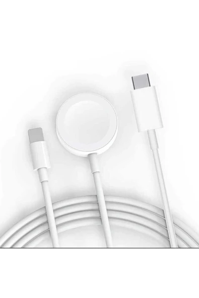 Beyaz Akıllı Saat Wireless To Lightning Type-c Şarj Kablosu 1.2m-