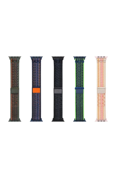 Apple Watch 10 42mm KRD-91 Hasır Kordon Strap Kayış-Mavi-Kırmızı - 4