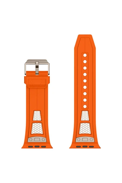 Apple Watch 7 45mm KRD-117 Hava Alabilen Delikli Metal Süslemeli Desenli Silikon Kordon - 3