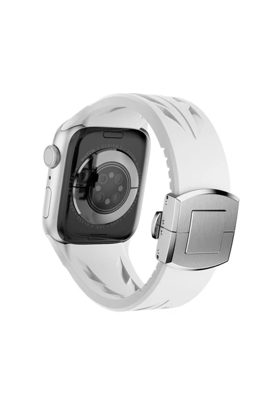 Apple Watch 7 45mm KRD-127 Metal Tokalı Silikon Kordon-Turuncu - 4