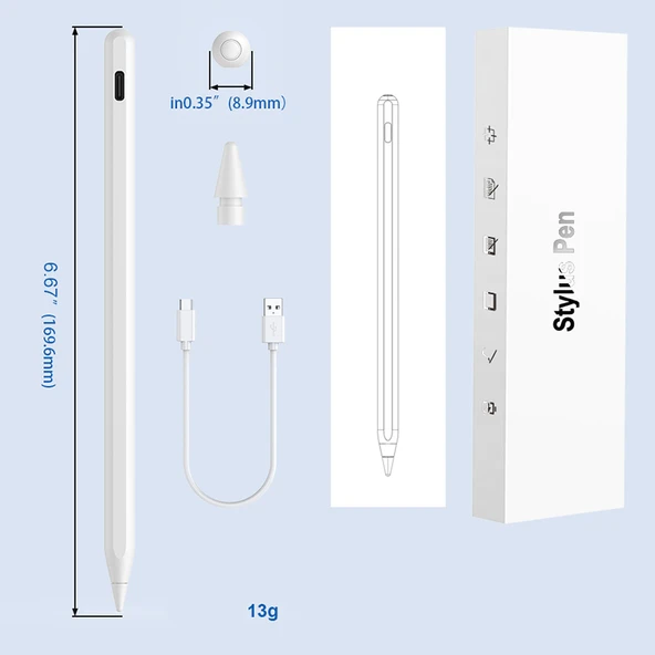 Dokunmatik Tablet Kalemi Yeni Seri Pencil 16 Stylus - Beyaz - 4