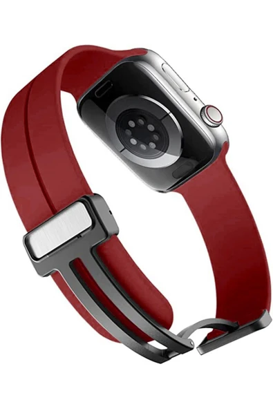 Apple Watch 2/3/4/5/6/7/8/9/se/ultra/nike 42mm 44mm 45mm 49mm Silikon Kordon Metal Tasarım (KRD-84) - 3