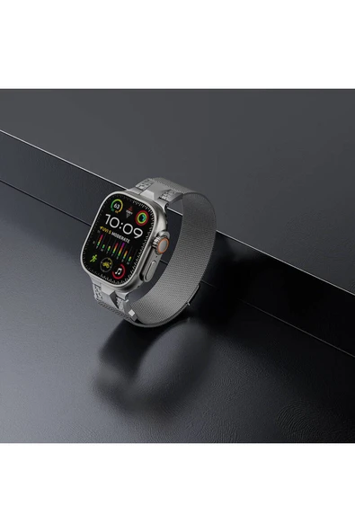 Apple Watch 2/3/4/5/6/7/8/9/se/ultra/nike 42mm 44mm 45mm 49mm Metal Hasır Kordon (KRD-107) - 5