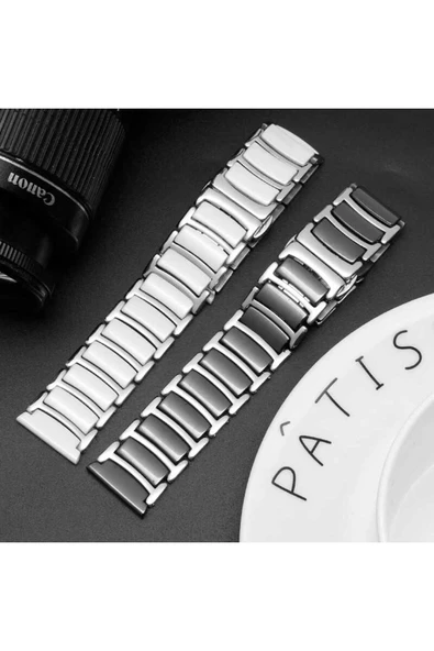 Samsung Galaxy Watch 42mm (20MM) Seramik Metal Heptekiletişim Kordon-beyaz-gümüş - Resim 4