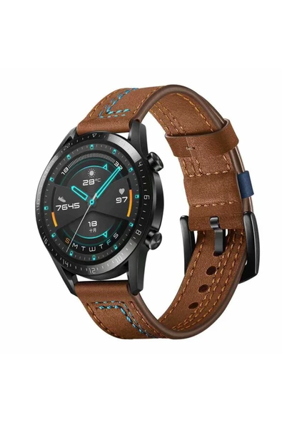 Samsung Galaxy Watch 46mm (22MM) Krd-19 Deri Heptekiletişim Kordon-kahverengi