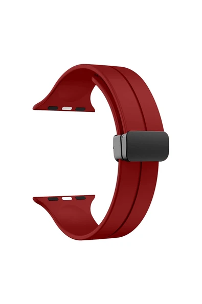Apple Watch 2/3/4/5/6/7/8/9/se/ultra/nike 42mm 44mm 45mm 49mm Silikon Kordon Metal Tasarım (KRD-84) - 4