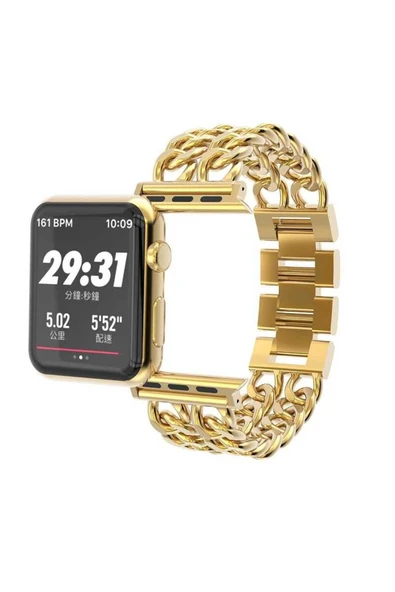 Apple Watch Ultra 49mm Kordon Cowboy Metal Strap Kayış Clo- Gold - Resim 2