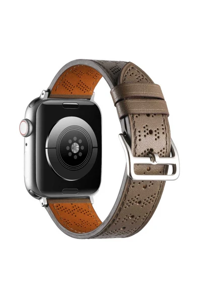 Apple Watch 40mm Krd-76 Pu Deri Kordon Strap Kayış Clo- Gri - 3