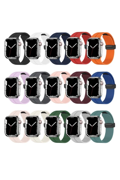 Watch Seri 2/3/4/5/6/7/8/se 45/44/42mm Magnetic Tokalı A Kalite Sport Silikon Kordon (KRD-84) - 3