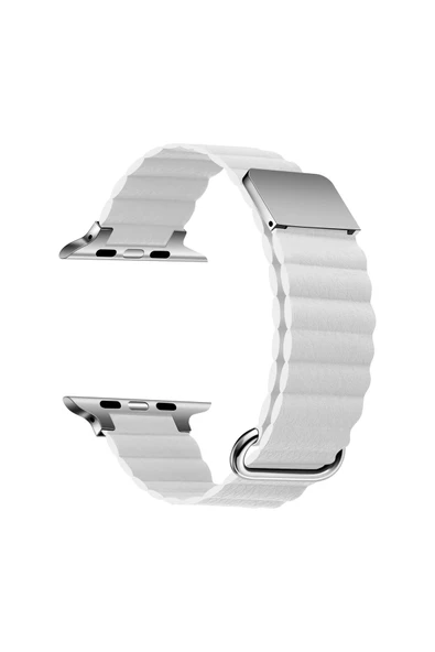 Watch 2/3/4/5/6/7/8/se/ultra/  Uyumlu 42mm 44mm 45mm 49mm Suni Deri Metal Kordon Tasarım (KRD-78)