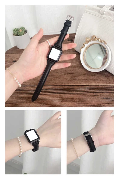 Watch 2/3/4/5/6/7/8/se/ultra/nike 42mm 44mm 45mm 49mm Deri Kordon Ince Tasarım (KRD-28) - 4