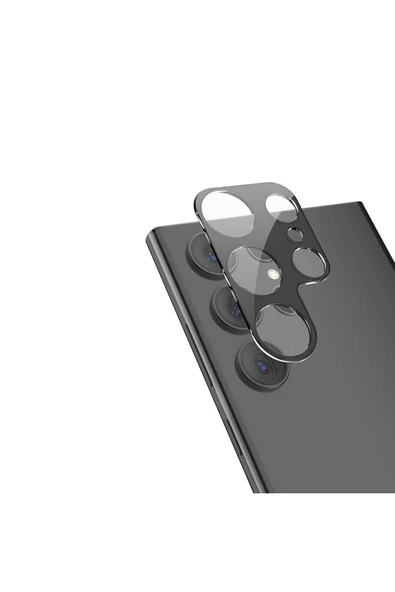 Samsung Galaxy S24 Ultra Kamera Lens Koruyucu Siyah Çerçeveli Korunaklı (3D K.C)