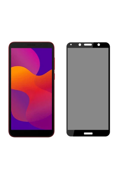 Huawei Y5P Hayalet Ekran Koruyucu Temperli Tam Kaplayan Tasarım (New 5D Privacy) Siyah