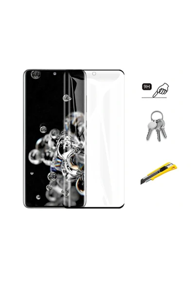 Samsung Galaxy S21 Ultra Tam Kaplayan Esnek Yapılı Koruyucu (Z-SÜPER-PET) Siyah - Resim 5