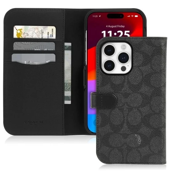 Coach İki Parçalı Çıkarılabilir Cüzdan iPhone 15 Pro Max Kılıfı Charcoal Wallet iPhone 15 Pro Max