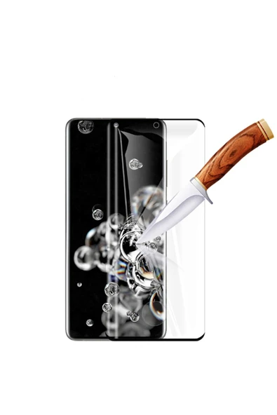Samsung Galaxy S21 Ultra Tam Kaplayan Esnek Yapılı Koruyucu (Z-SÜPER-PET) Siyah - Resim 4