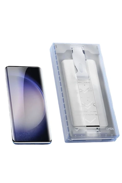 Samsung Galaxy S22 Ultra Ekran Koruyucu Kolay Uygulama Aparatlı Silikon Koruyucu (Z-EASY-) Renksiz - 5