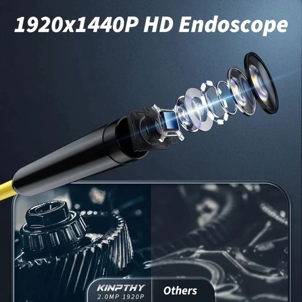 Kinpthy Işıklı Endoskop Kamera LED Işıklı 1920P HD Borescope Single lens
