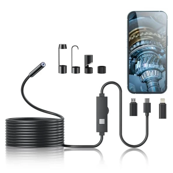 Kinpthy Işıklı Endoskop Kamera LED Işıklı 1920P HD Borescope - 3