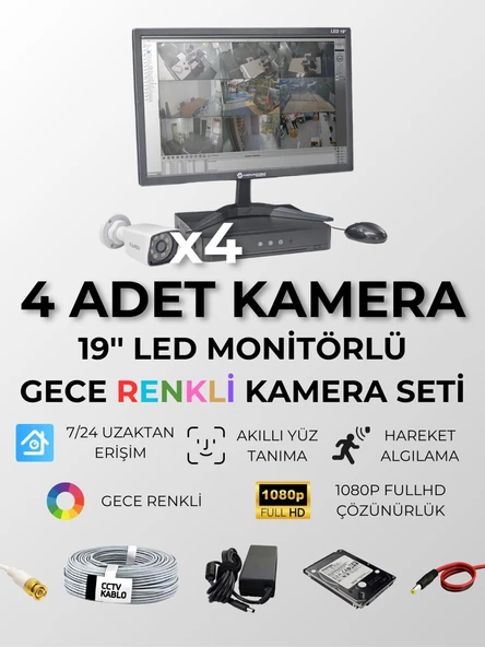 4'LÜ MONİTÖRLÜ HAZIR SET - 5MP LENS, RENKLİ
