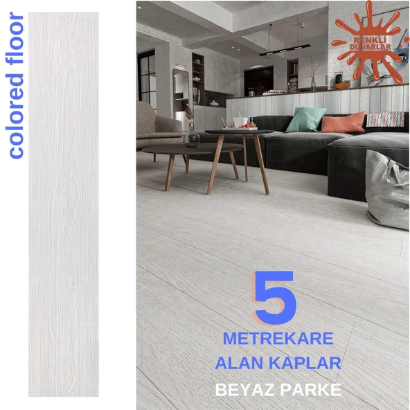 5m2 Alan Kaplar Beyaz Model Pvc Floor Yapışkanlı Sudan Etkilenmeyen PVC Yer Döşeme Parkesi PARKE-P12