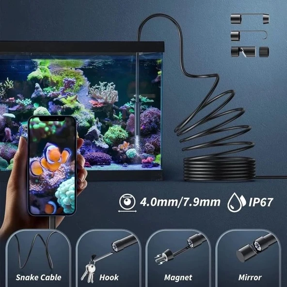 Kinpthy Işıklı Endoskop Kamera LED Işıklı 1920P HD Borescope - 7