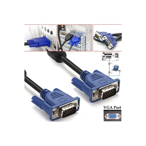 10 Metre Orjinal VGA Görüntü Kablosu Projeksiyon Ekran Monitör LCD Tv - 10 Metre  15 PİN A04 - 2