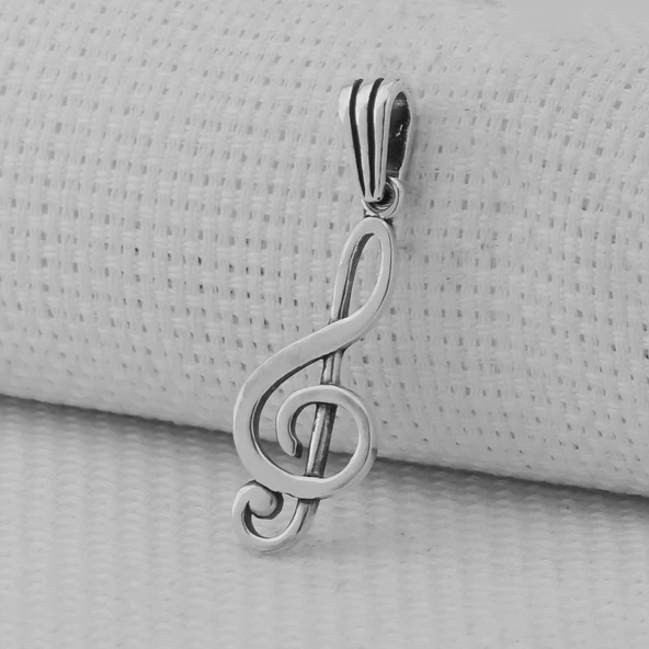 Sol Anahtarı 925 Ayar Erkek Gümüş Kolye Ucu - Resim 2