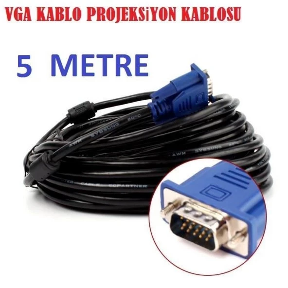 5 Metre Orjinal VGA Görüntü Kablosu Projeksiyon Ekran Monitör LCD Tv - 5Metre 15 PİN - A03
