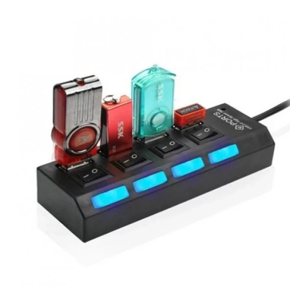 4 Port Usb Hub 2.0 Çoklayıcı Anahtarlı Işıklı Çoğaltıcı Switch - A10 - 2