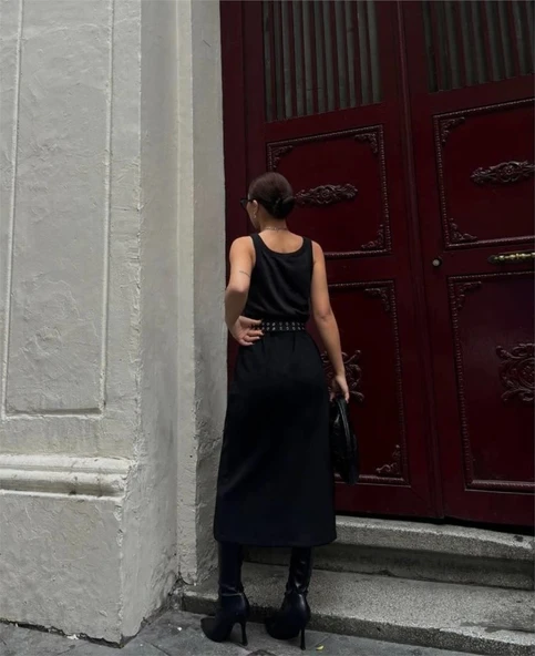 SÜET KALEM ETEK YIRTMAÇ DETAYLI - Siyah - 3