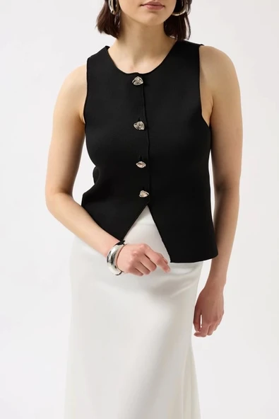 Düğmeli Dokulu Yelek - 4