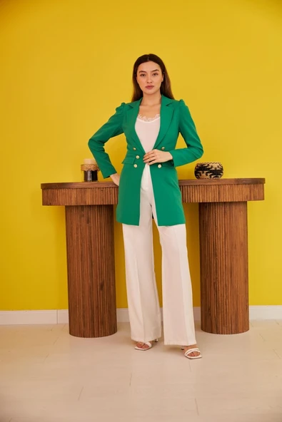 Yeşil Blazer Düğmeli Ceket