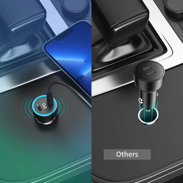 USB araç içi şarj cihazı siyah 12V-24V araç adaptörü mobil telefon tablet USB-C 2A 40W yüksek ikili Hızlı şarj M2 TEC - 5