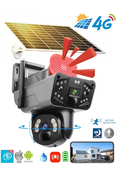 O-KAM Sim Kartla Çalışan Yeni Kasa O-kam 3915 4g 6mp Ptz Dual Lens Güneş Panelli Solar Panaromik Kamera