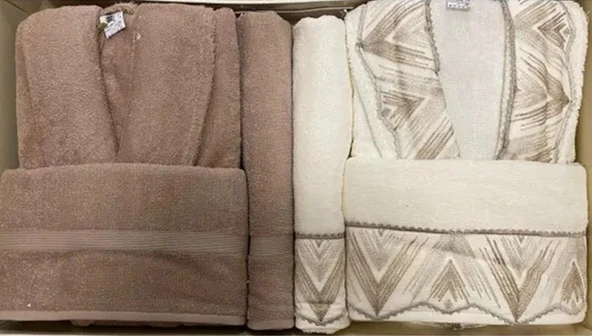 Özdilek Elite Aile Bornoz Seti Krem Bej