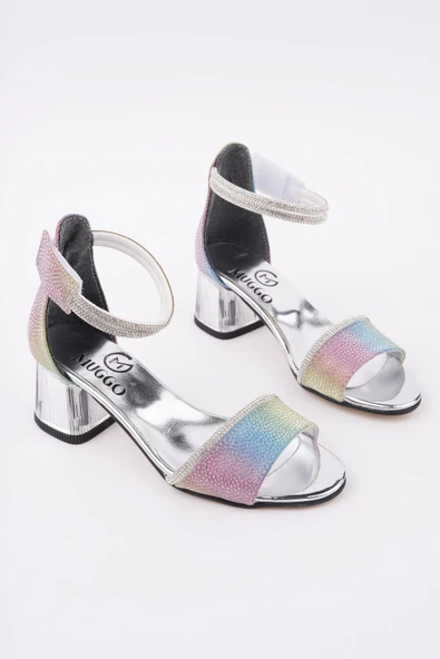 Muggo NOŞA Bilekten Bağlamalı Simli Kız Çocuk Kısa Topuklu Ayakkabı - 6