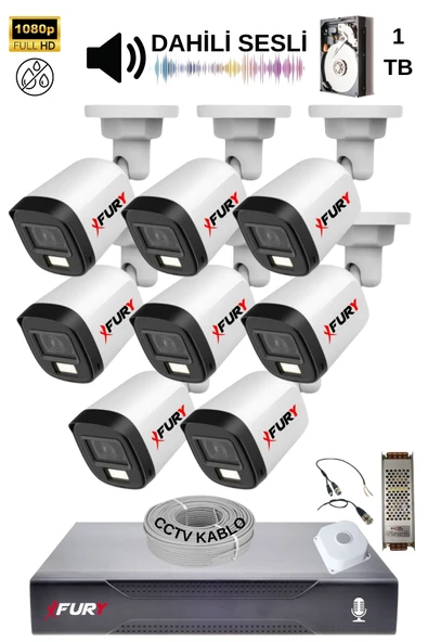 FURY 8 Kamera Sesli Gece Renkli Güvenlik Kamerası Full Hd-su Geçirmez Güvenlik Kamerası Seti 1TB - Resim 2