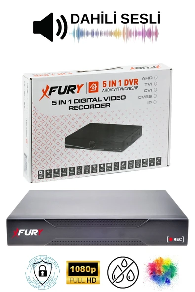 FURY 5 Kamera Sesli Gece Renkli Güvenlik Kamerası Full Hd-su Geçirmez Güvenlik Kamerası Seti 250GB - 3