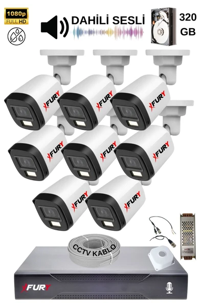FURY 8 Kamera Sesli Gece Renkli Güvenlik Kamerası Full Hd-su Geçirmez Güvenlik Kamerası Seti 320GB - Resim 2